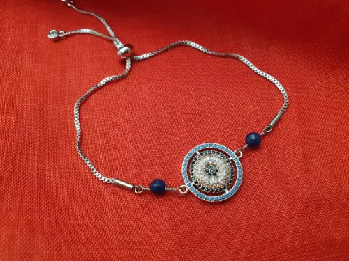 Pulseira Banhada com Mandala de Cristais e Pedra Natural
