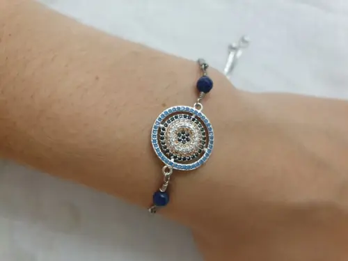 Pulseira Banhada com Mandala de Cristais e Pedra Natural
