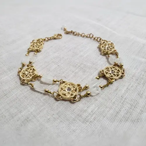 Pulseira Banhada com Pedras Narurais da Lua - Semijoia