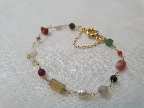 Pulseira Banhada Com Pedras Naturais
