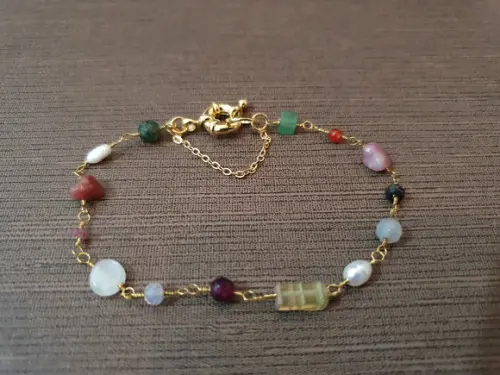 Pulseira Banhada Com Pedras Naturais