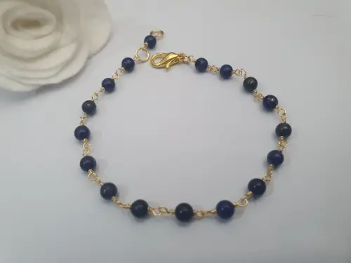 Pulseira Banhada Com Pedras Naturais Lápis Lazuli