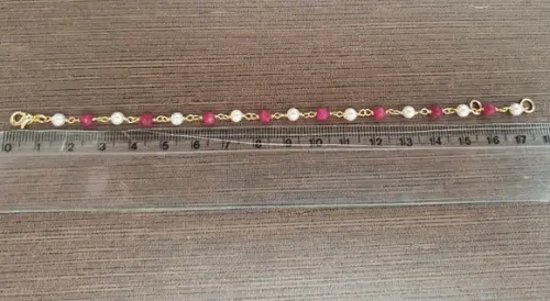 Pulseira Banhada com Pedras Naturais Jade Rubi e Pérolas
