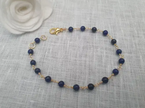 Pulseira Banhada Com Pedras Naturais Lápis Lazuli