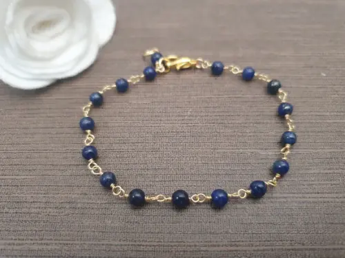 Pulseira Banhada Com Pedras Naturais Lápis Lazuli