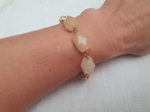 Pulseira Banhada De Pedras Naturais Jade E Cristal