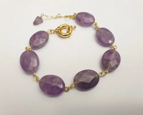 Pulseira Banhada de Pedras Naturais Ametista