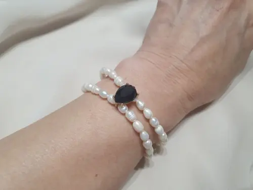 Pulseira Banhada Dupla de Pérolas Naturais