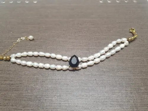 Pulseira Banhada Dupla de Pérolas Naturais