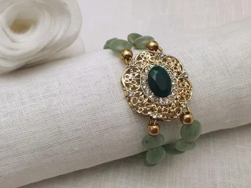 Pulseira com Pedras Naturais Jade e Cristal Verde Esmeralda