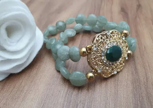 Pulseira com Pedras Naturais Jade e Cristal Verde Esmeralda