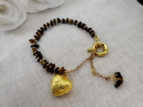 Pulseira de Cascalho de Pedra Natural Olho de Tigre