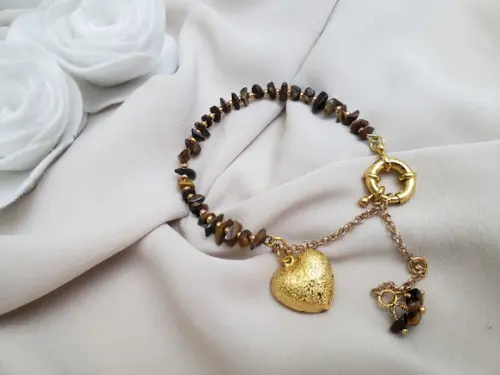 Pulseira de Cascalho de Pedra Natural Olho de Tigre