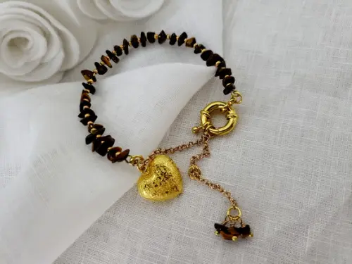 Pulseira de Cascalho de Pedra Natural Olho de Tigre