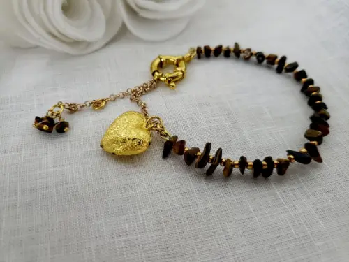 Pulseira de Cascalho de Pedra Natural Olho de Tigre