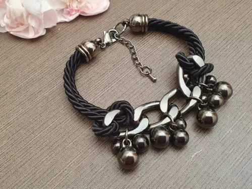 Pulseira De Corrente Grafite E Fio De Corda