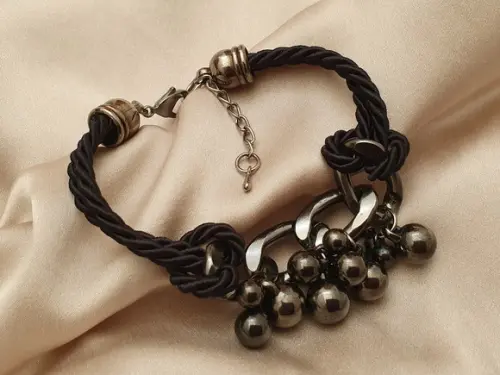 Pulseira De Corrente Grafite E Fio De Corda