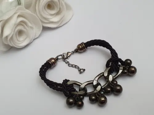 Pulseira De Corrente Grafite E Fio De Corda