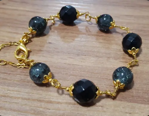Pulseira de Cristal Fusion Cinza com Pedras Naturais Ônix
