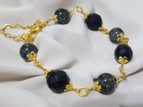 Pulseira de Cristal Fusion Cinza com Pedras Naturais Ônix