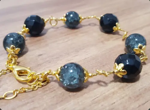 Pulseira de Cristal Fusion Cinza com Pedras Naturais Ônix
