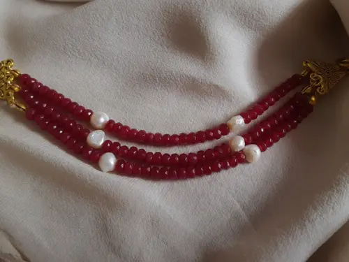 Pulseira de Jade Rubi e Pérolas Naturais