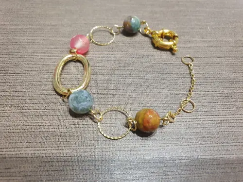 Pulseira de Pedra Natural Ágata e Entremeios Banhados