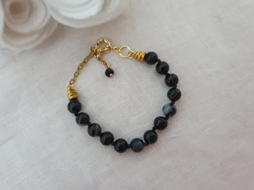 Pulseira De Pedra Natural Jade Negro