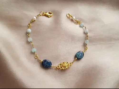 Pulseira de Pedras Jasper Imperador e Jade Azul