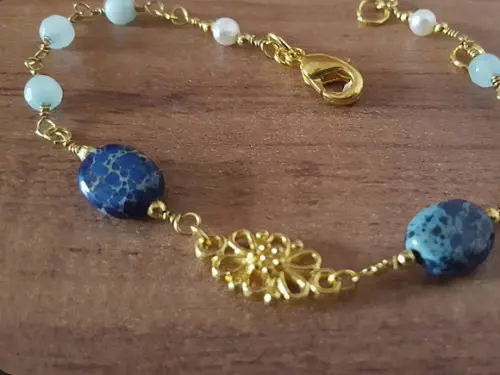 Pulseira de Pedras Jasper Imperador e Jade Azul