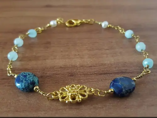 Pulseira de Pedras Jasper Imperador e Jade Azul