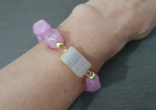 Pulseira de Pedras Naturais Jade Rosa
