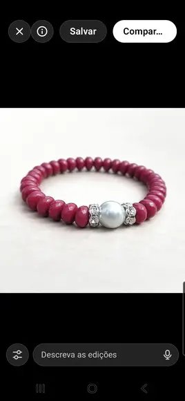 Pulseira de Pedras Naturais Jade Rubi e Pérola Prata