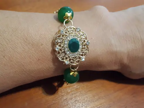 Pulseira de Pedras Naturais Jade Verde e Cristais