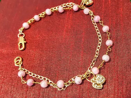 Pulseira de Pedras Naturais Morganite e Corações