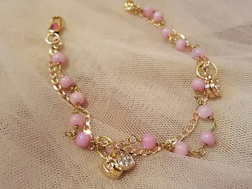 Pulseira de Pedras Naturais Morganite e Corações