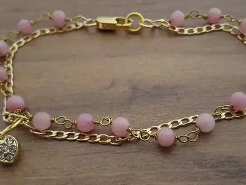 Pulseira de Pedras Naturais Morganite e Corações