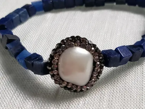 Pulseira de Pedras Naturais Lápis Lazuli e Pérola