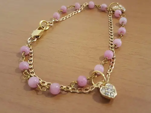 Pulseira de Pedras Naturais Morganite e Corações