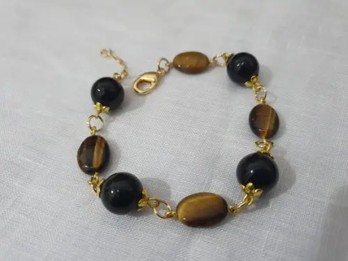 Pulseira de Pedras Naturais Olho de Tigre e Obsidiana