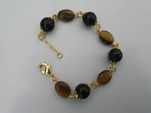 Pulseira de Pedras Naturais Olho de Tigre e Obsidiana