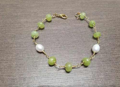 Pulseira de Pedras Peridoto com Pérolas Naturais