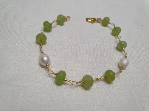 Pulseira de Pedras Peridoto com Pérolas Naturais