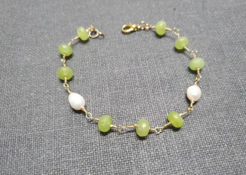 Pulseira de Pedras Peridoto com Pérolas Naturais