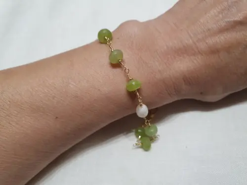 Pulseira de Pedras Peridoto com Pérolas Naturais