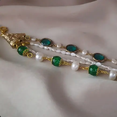 Pulseira de Pérolas Naturais e Cristais Fusion Verde