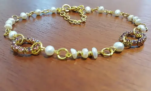 Pulseira de Pérolas Naturais e Cristais Rosa
