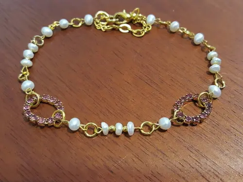 Pulseira de Pérolas Naturais e Cristais Rosa
