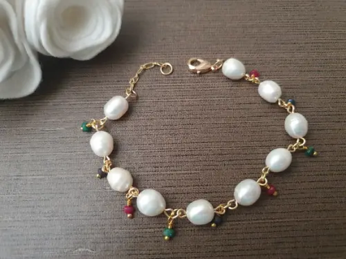 Pulseira de Pérolas Naturais e Jade Rubi Semijoia