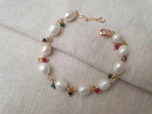 Pulseira de Pérolas Naturais e Jade Rubi Semijoia